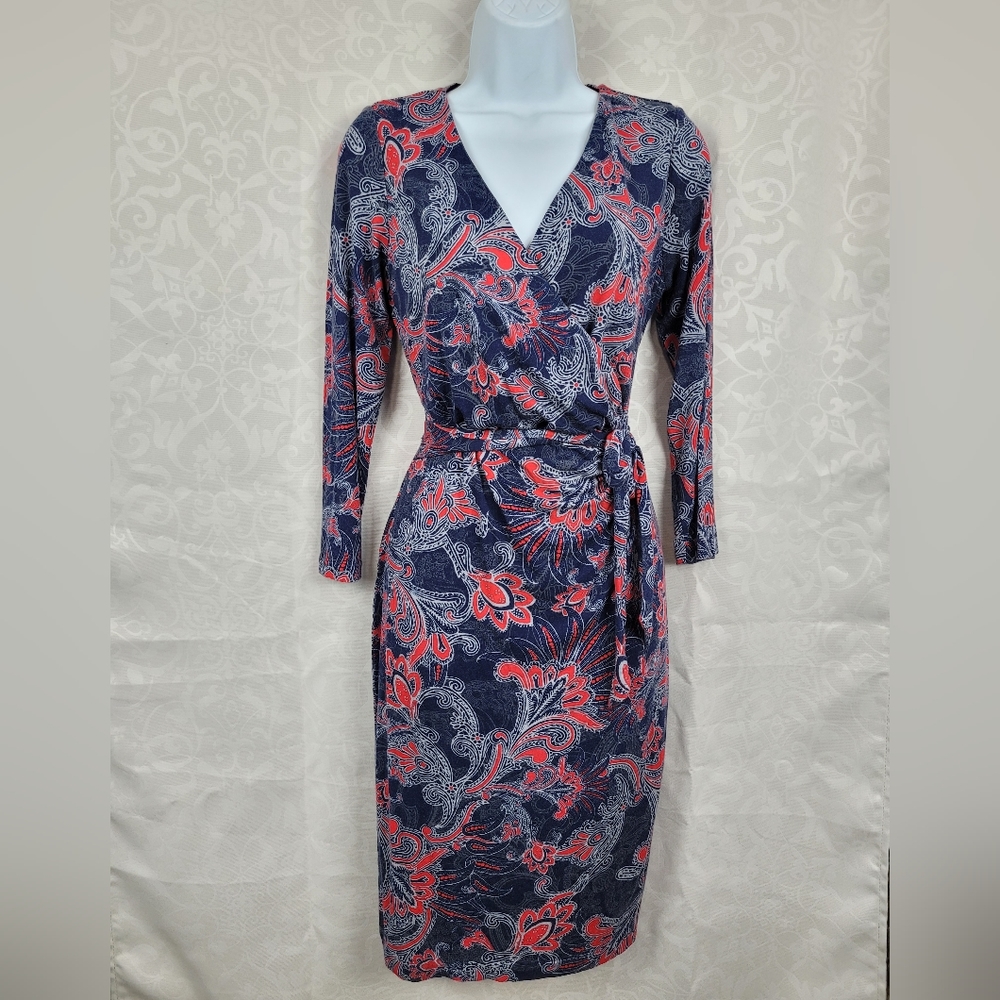 NYDJ Lift Tuck Technology Faux Wrap Midi Paisley Dress